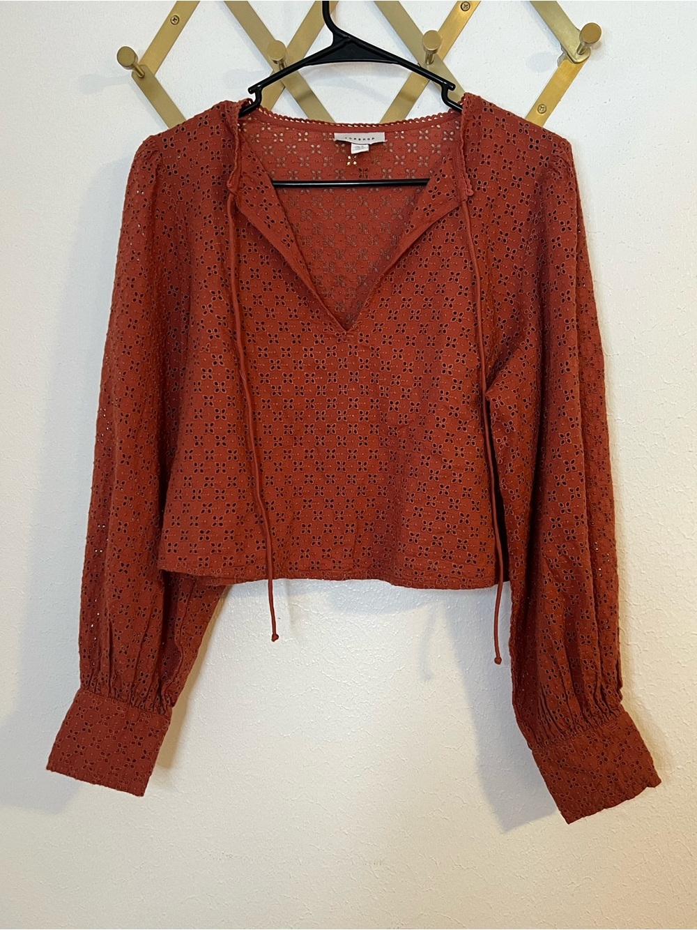 NWOT TopShop Rust Eyelet Peasant Top
